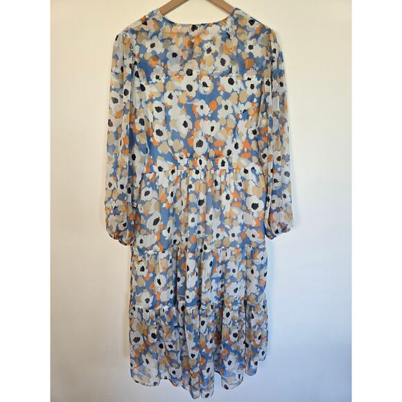 Joie Women’s Floral Long Sleeve Tiered Chiffon Midi Dress Size Large - Picture 2 of 4